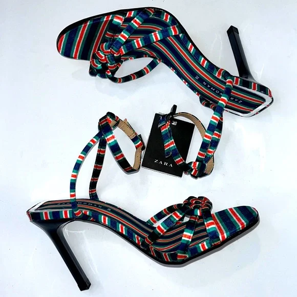 Striped Multicolor Women's Heeled Sandals - Picture 2 of 5